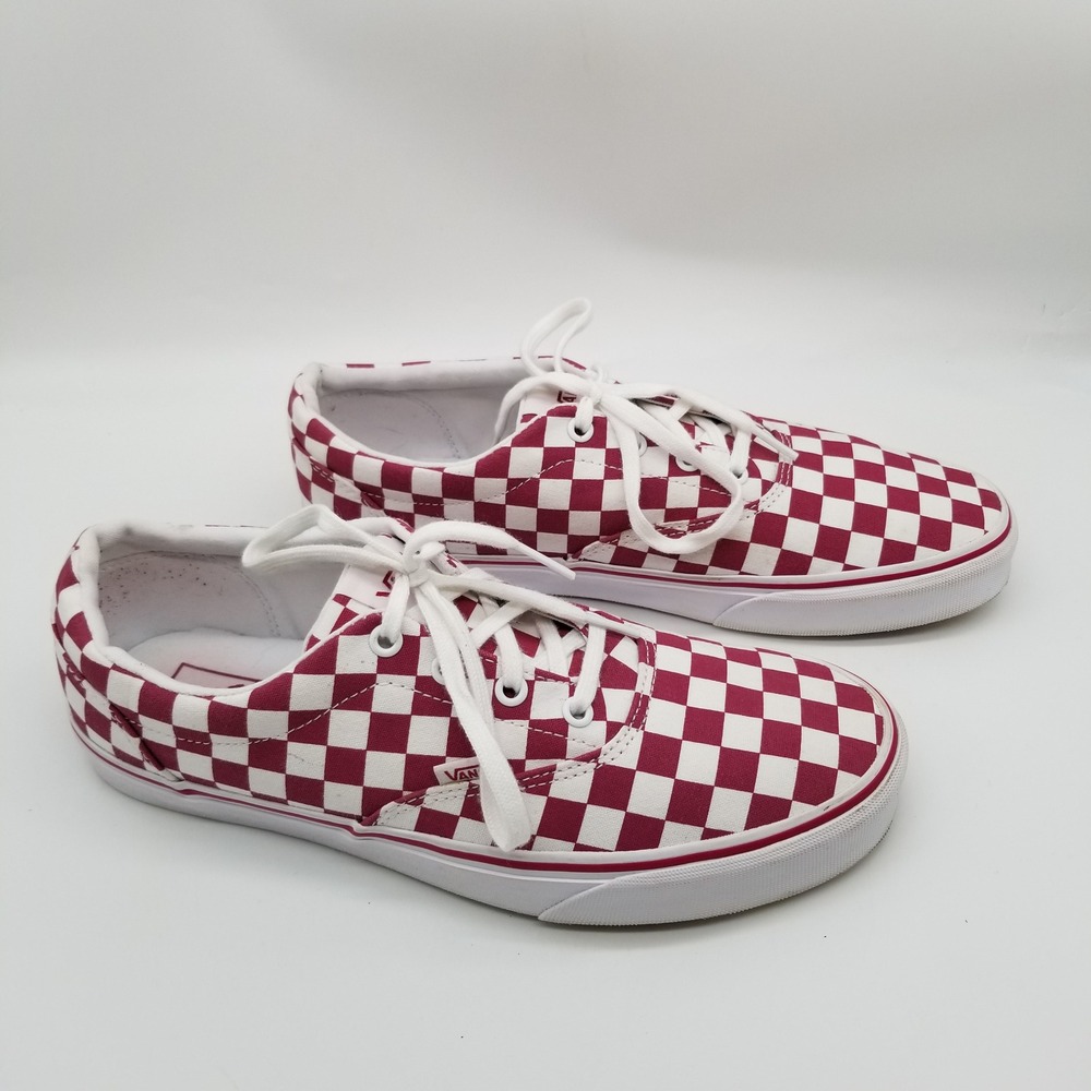 Vans Sneakers Women Size 11 Burgundy White Checkerboard Canvas Lace Up Low Top - Picture 3 of 8